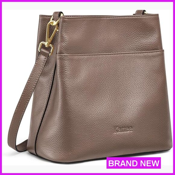 Handbags - Leather Bucket Bag with Detachable Straps Versatile Shoulder Crossbody Tote